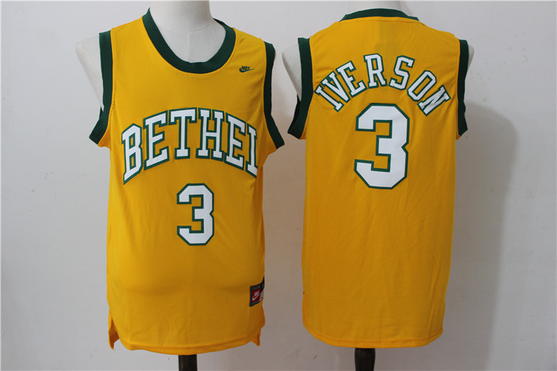 Bethel High School 3 Allen Iverson Gold All Stitched Jersey