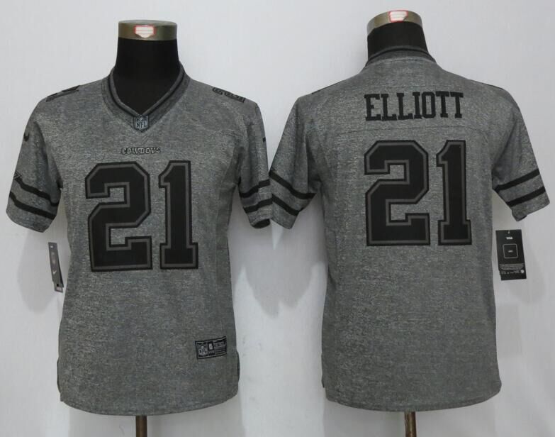 Nike Cowboys 21 Ezekiel Elliott Gray Gridiron Gray Women Limited Jersey