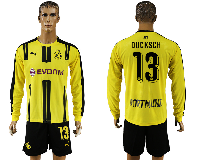 2016-17 Dortmund 13 DUCKSCH Home Long Sleeve Soccer Jersey