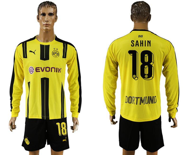 2016-17 Dortmund 18 SAHIN Home Long Sleeve Soccer Jersey