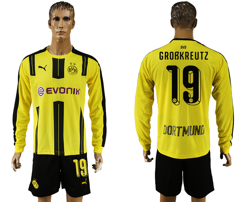 2016-17 Dortmund 19 GROBKREUTZ Home Long Sleeve Soccer Jersey
