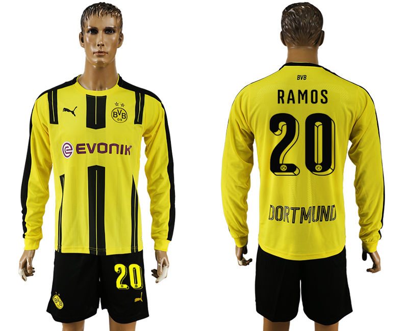 2016-17 Dortmund 20 RAMOS Home Long Sleeve Soccer Jersey