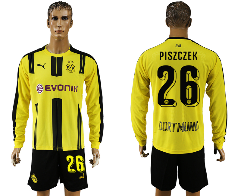 2016-17 Dortmund 26 PISZCZEK Home Long Sleeve Soccer Jersey