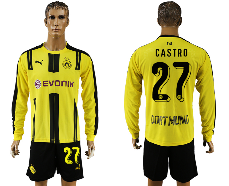 2016-17 Dortmund 27 CASTRO Home Long Sleeve Soccer Jersey