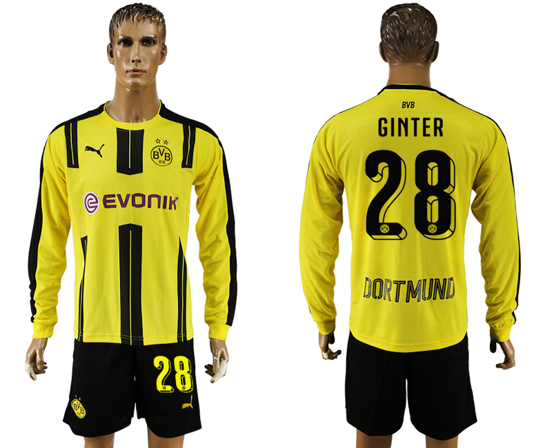 2016-17 Dortmund 28 GINTER Home Long Sleeve Soccer Jersey