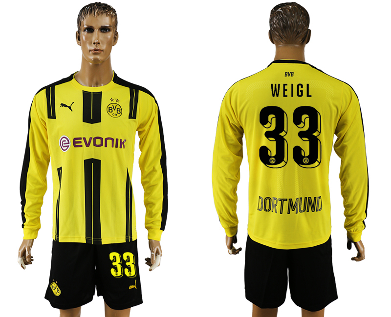 2016-17 Dortmund 33 WEIGL Home Long Sleeve Soccer Jersey