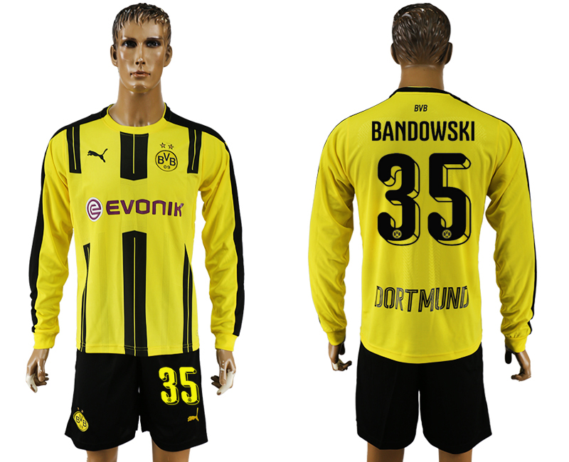 2016-17 Dortmund 35 BANDOWSKI Home Long Sleeve Soccer Jersey