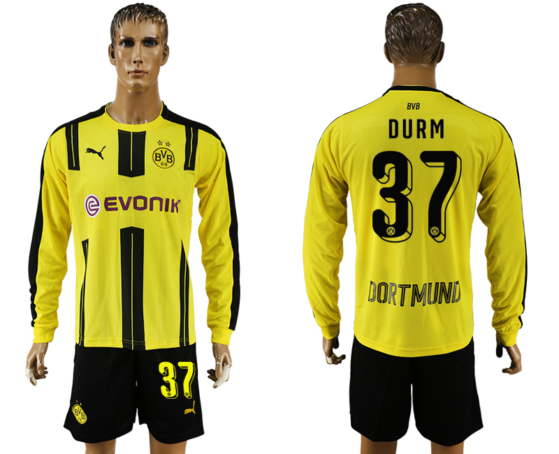2016-17 Dortmund 37 DURM Home Long Sleeve Soccer Jersey
