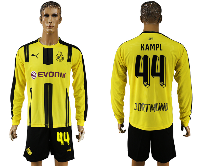 2016-17 Dortmund 44 KAMPL Home Long Sleeve Soccer Jersey