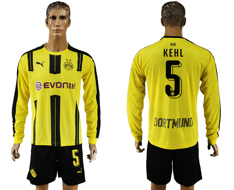 2016-17 Dortmund 5 KEHL Home Long Sleeve Soccer Jersey