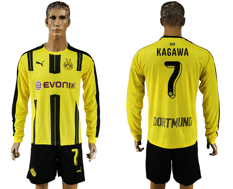 2016-17 Dortmund 7 KAGAWA Home Long Sleeve Soccer Jersey