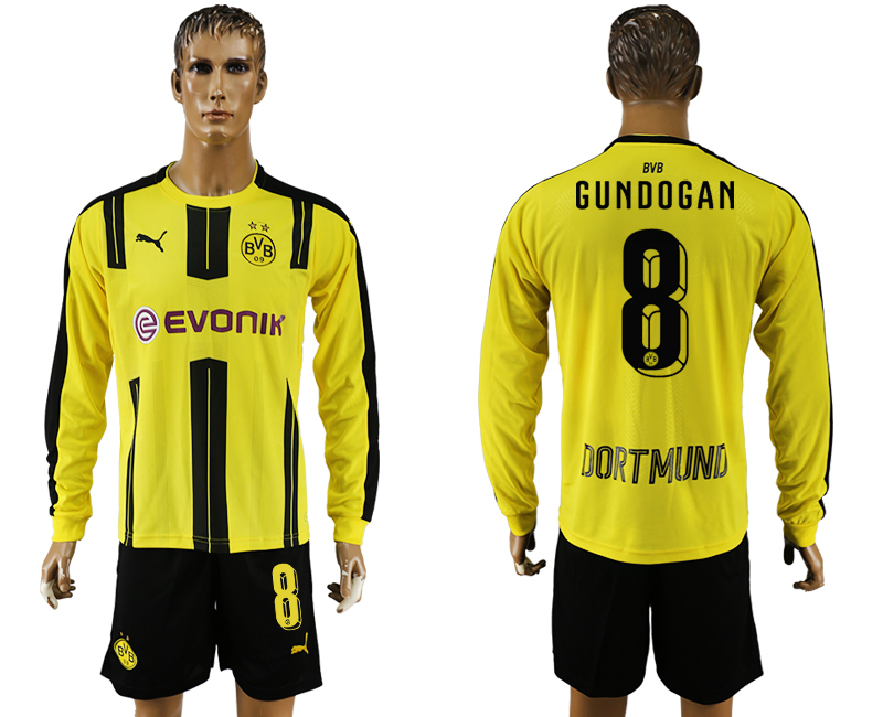 2016-17 Dortmund 8 GUNDOGAN Home Long Sleeve Soccer Jersey