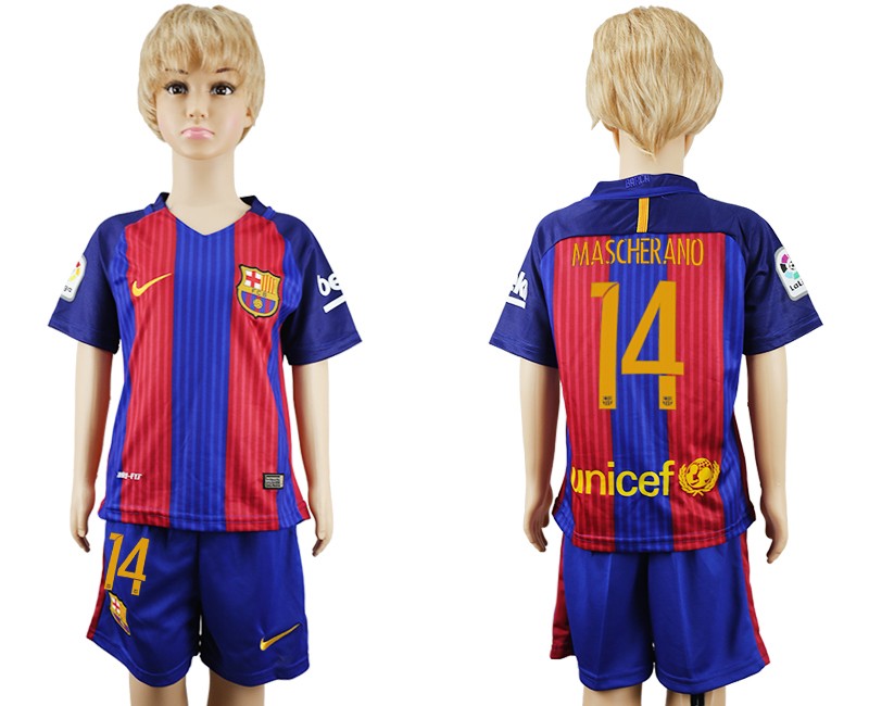 2016-17 Barcelona 14 MASCHERANO Home Youth Soccer Jersey