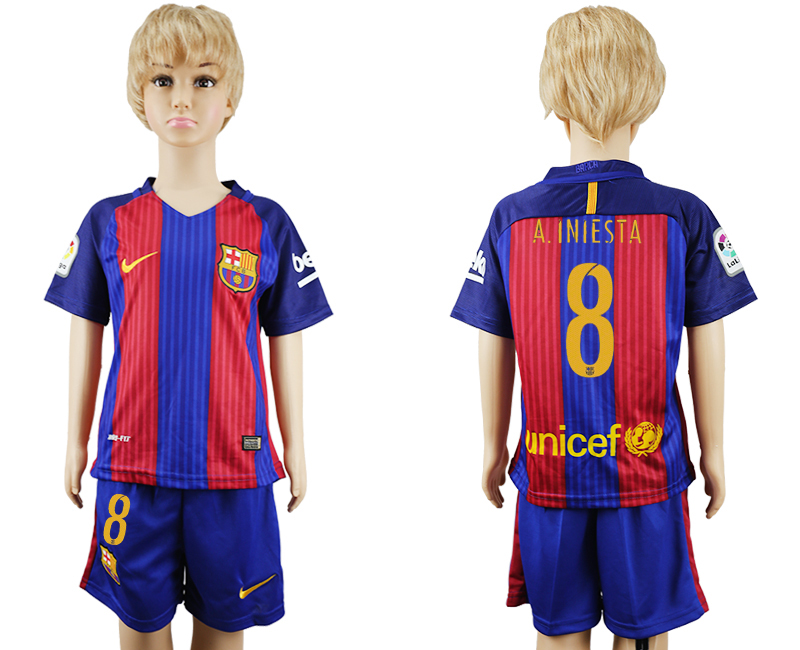 2016-17 Barcelona 8 A.INIESTA Home Youth Soccer Jersey
