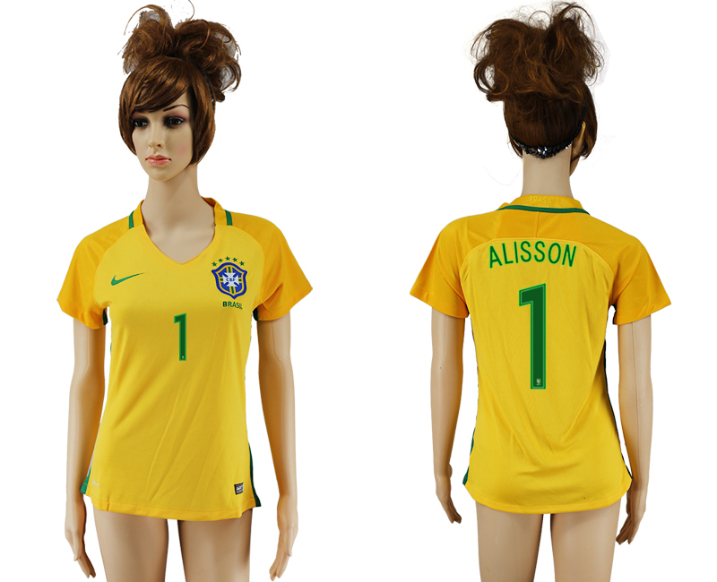 Brazil 1 ALISSON Home Women 2016 Copa America Centenario Soccer Jersey