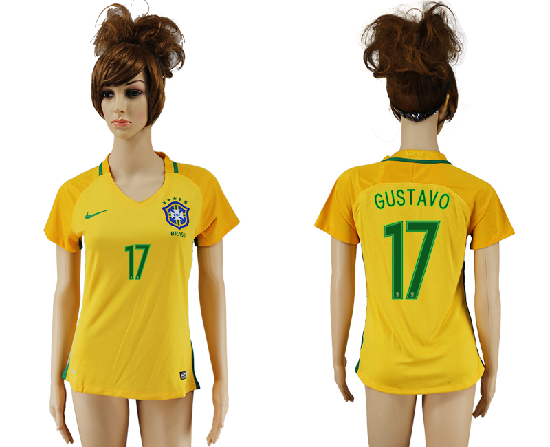 Brazil 17 GUSTAVO Home Women 2016 Copa America Centenario Soccer Jersey