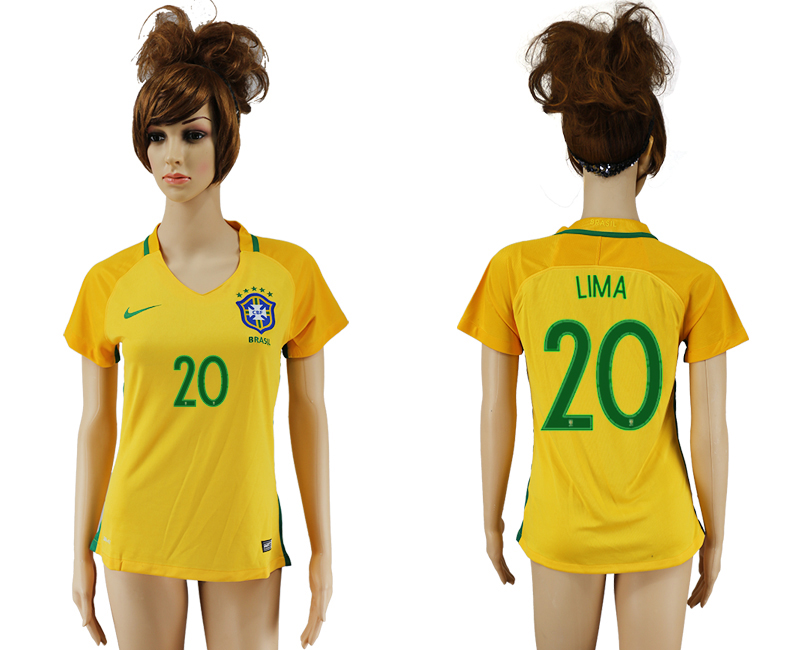 Brazil 20 LIMA Home Women 2016 Copa America Centenario Soccer Jersey