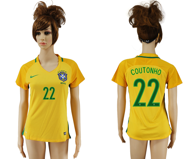 Brazil 22 COUTONHO Home Women 2016 Copa America Centenario Soccer Jersey