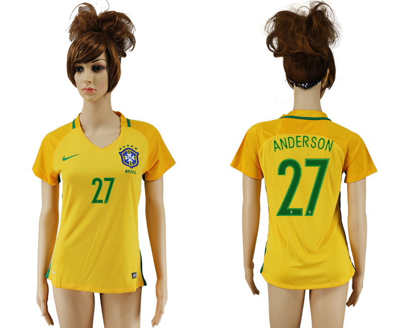 Brazil 27 ANDERSON Home Women 2016 Copa America Centenario Soccer Jersey