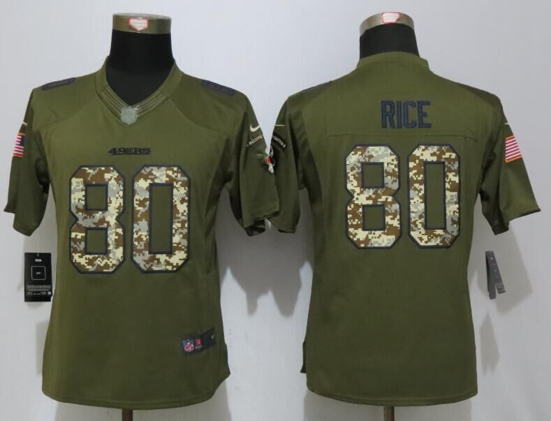 Nike 49ers 80 Jerry Rice Green Salute To Service Women Limited Jersey