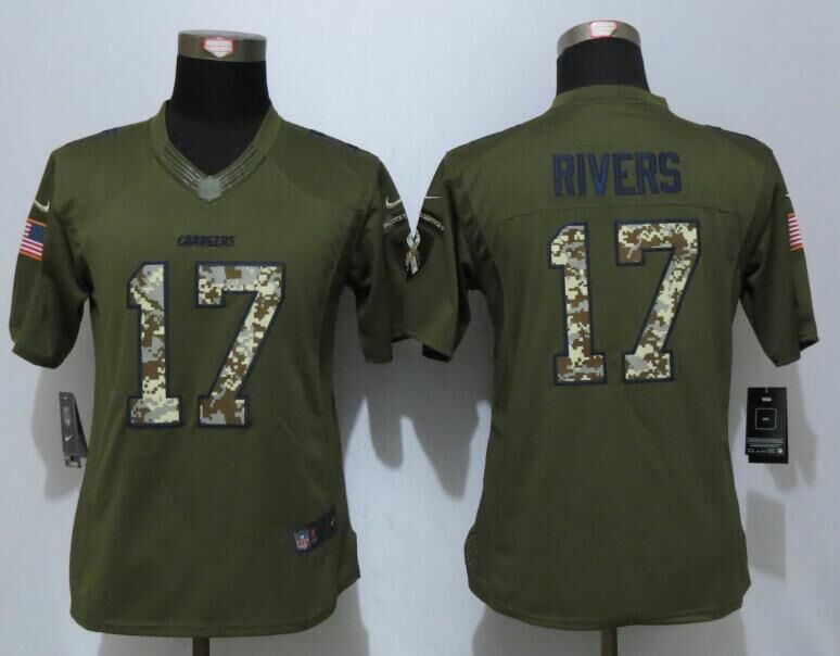 Nike Chargers 17 Philip Rivers Green Salute To Service Women Limited Jersey