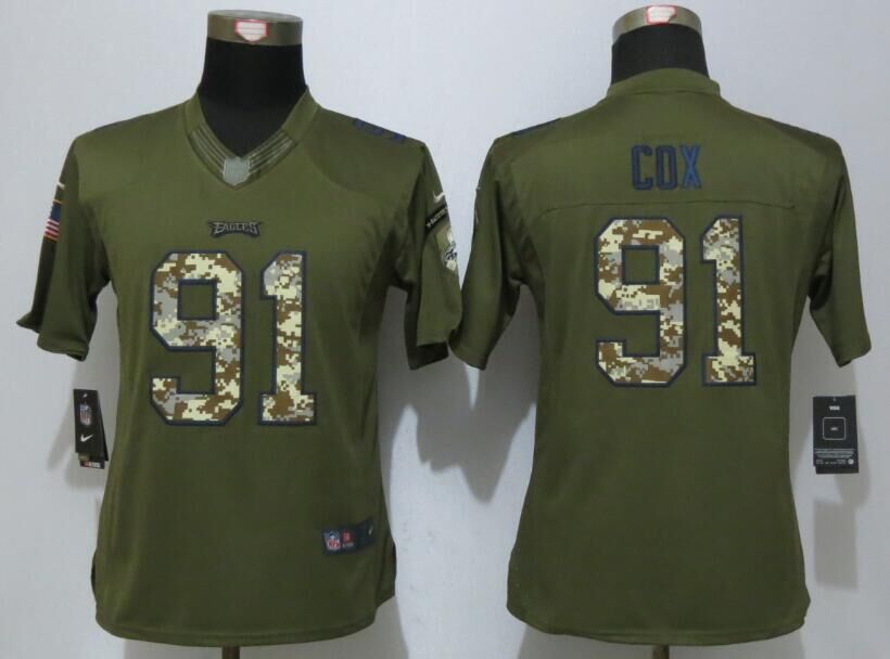 Nike Eagles 91 Fletcher Cox Green Salute To Service Women Limited Jersey