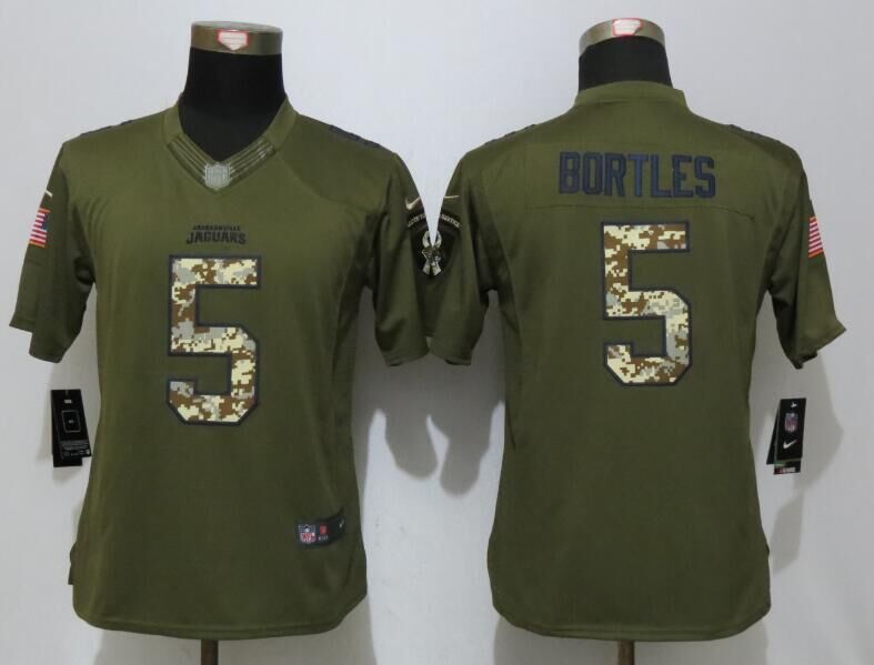 Nike Jaguars 5 Blake Bortles Green Salute To Service Women Limited Jersey - Click Image to Close