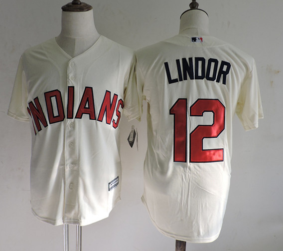 Indians 12 Francisco Lindor Cream New Cool Base Jersey Indians 12 Francisco Lindor Cream New Cool Base Jersey