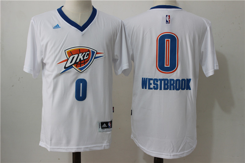 Thunder 0 Russell Westbrook White Short Sleeve Swingman Jersey - Click Image to Close