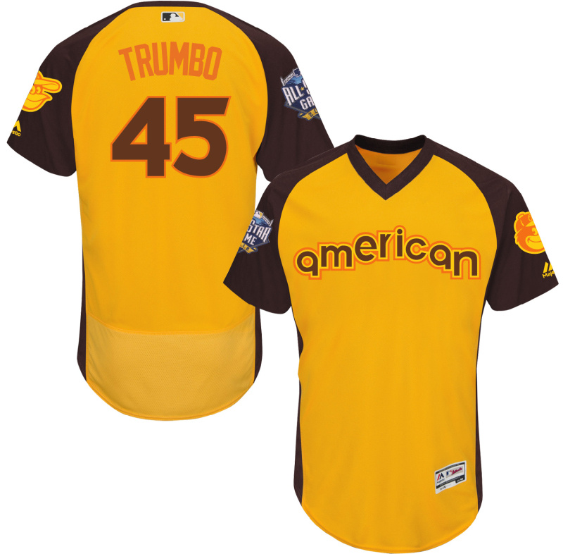 American League Orioles 45 Mark Trumbo Gold 2016 All-Star Game Flexbase Jersey
