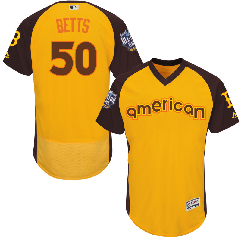 American League Red Sox 50 Mookie Bettis Gold 2016 All-Star Game Flexbase Jersey
