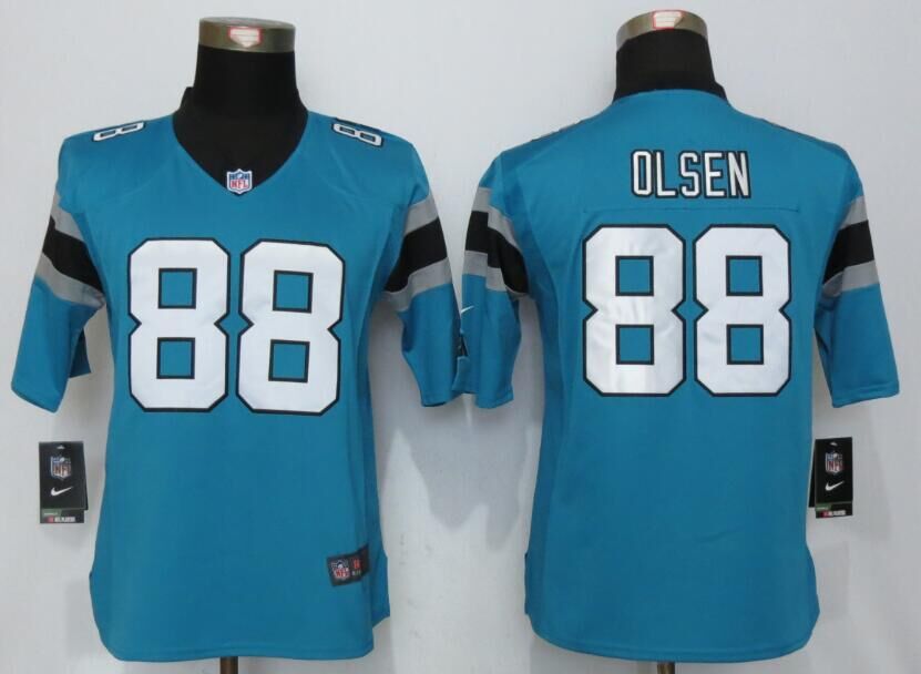Nike Panthers 88 Greg Olsen Blue Women Limited Jersey