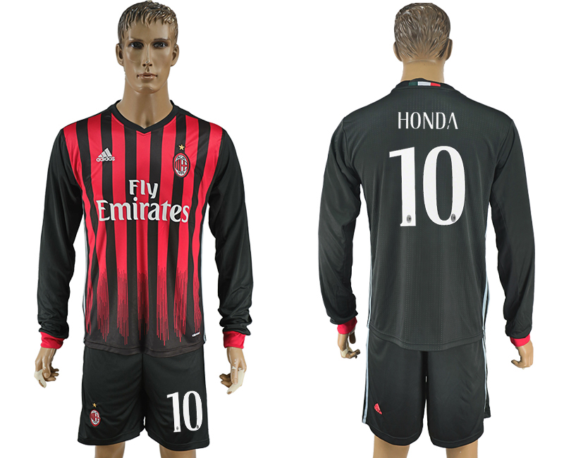 2016-17 AC Milan 10 HONDA Home Long Sleeve Soccer Jersey