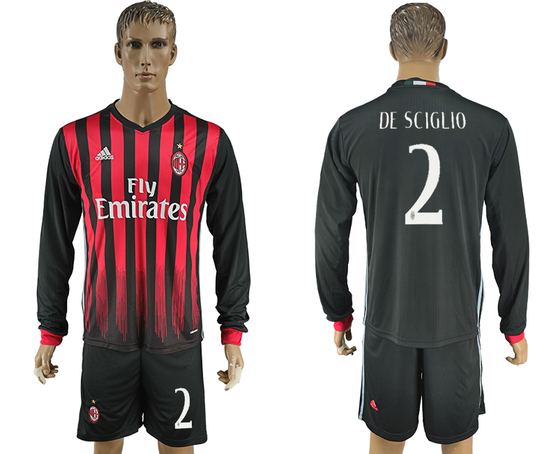 2016-17 AC Milan 2 DE SCIGLIO Home Long Sleeve Soccer Jersey