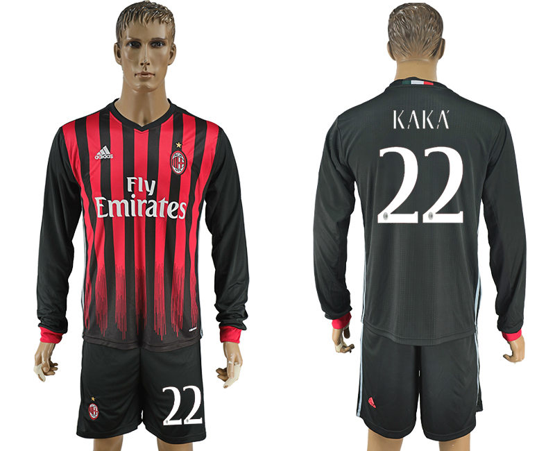 2016-17 AC Milan 22 KAKA Home Long Sleeve Soccer Jersey