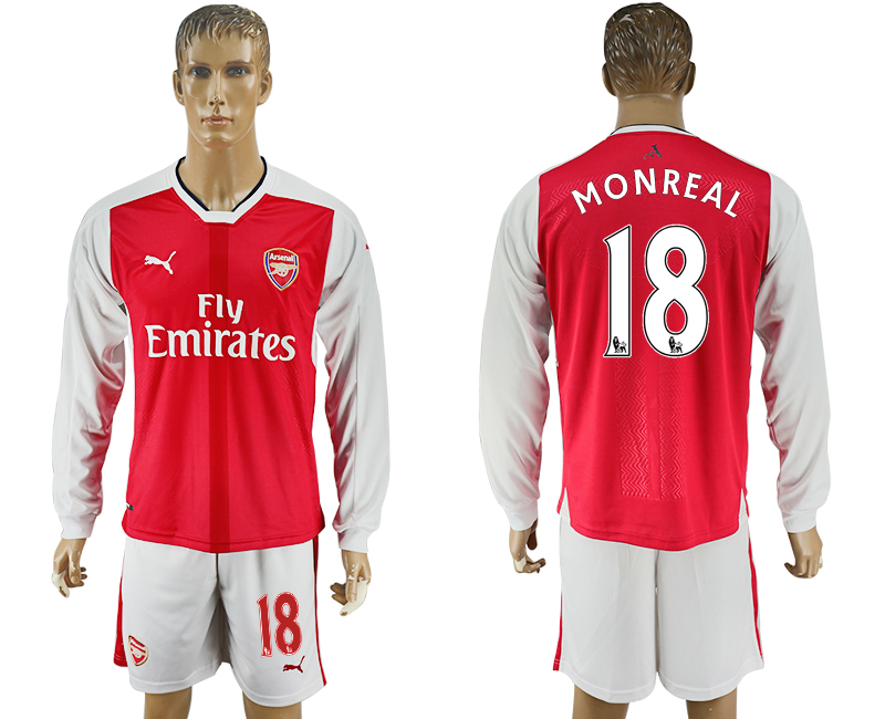 2016-17 Arsenal 18 MONREAL Home Long Sleeve Soccer Jersey