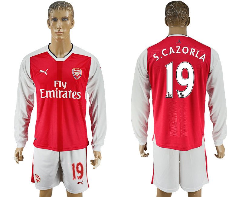 2016-17 Arsenal 19 S.CAZORLA Home Long Sleeve Soccer Jersey