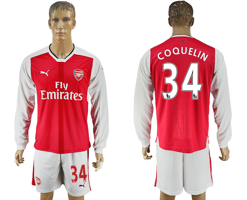 2016-17 Arsenal 34 COQUELIN Home Long Sleeve Soccer Jersey