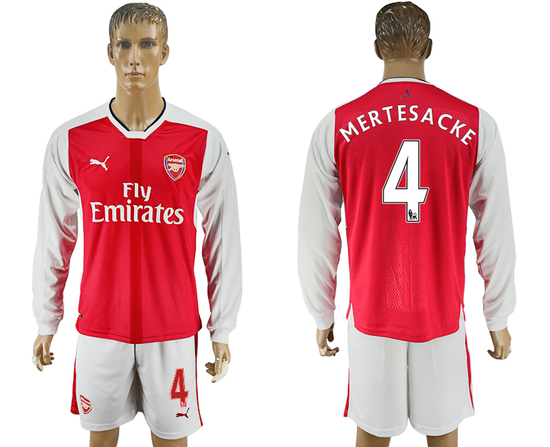 2016-17 Arsenal 4 MERTESACKE Home Long Sleeve Soccer Jersey