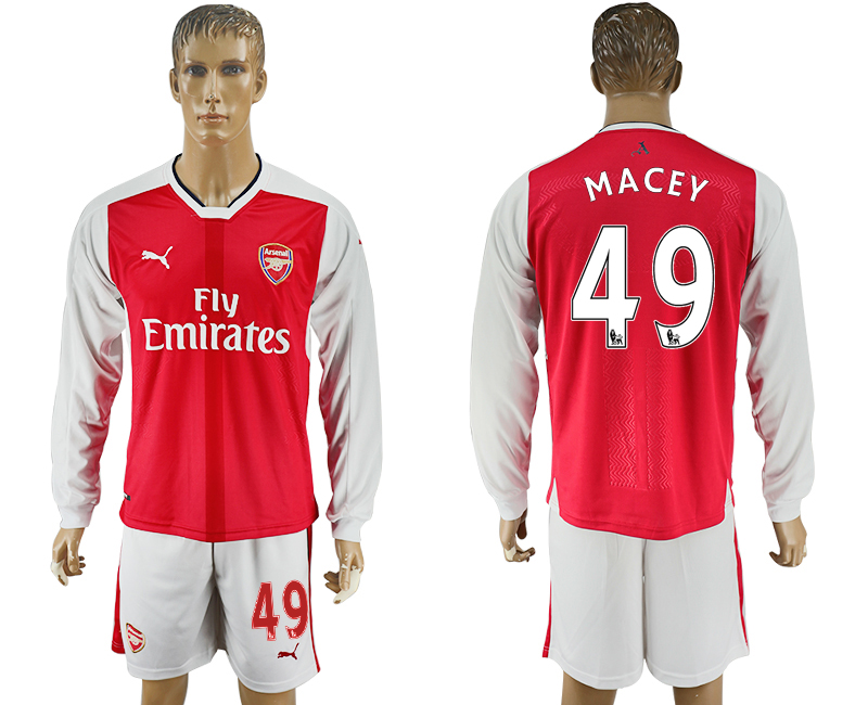 2016-17 Arsenal 49 MACEY Home Long Sleeve Soccer Jersey