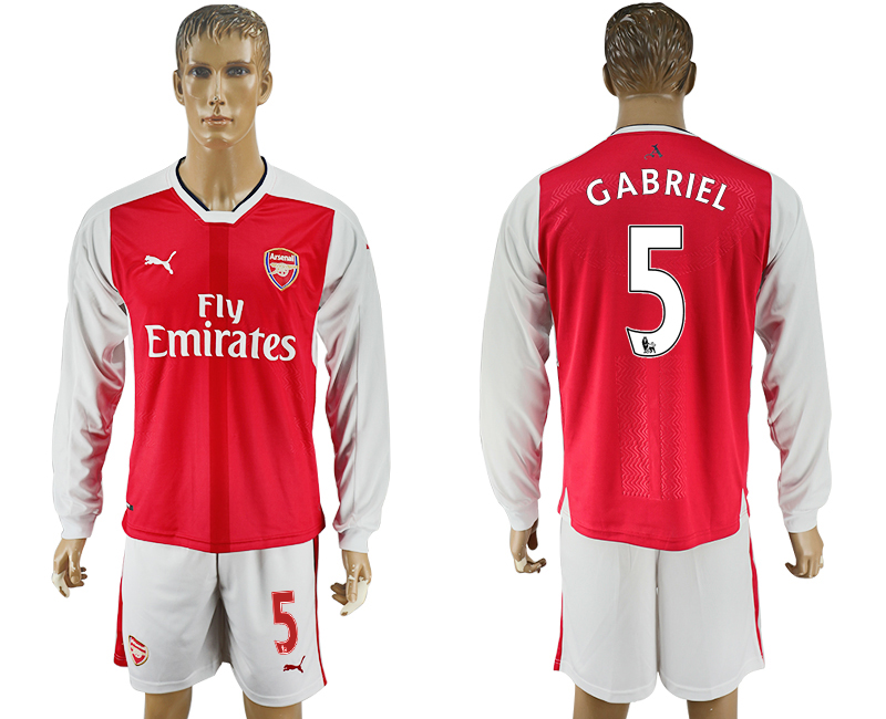 2016-17 Arsenal 5 GABRIEL Home Long Sleeve Soccer Jersey