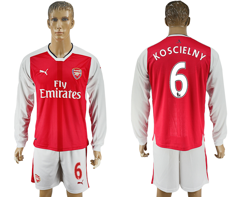 2016-17 Arsenal 6 KOSCIELNY Home Long Sleeve Soccer Jersey