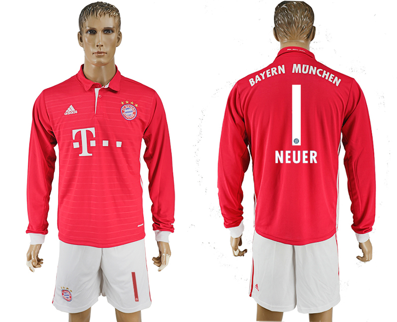 2016-17 Bayern Munich 1 NEUER Home Long Sleeve Soccer Jersey