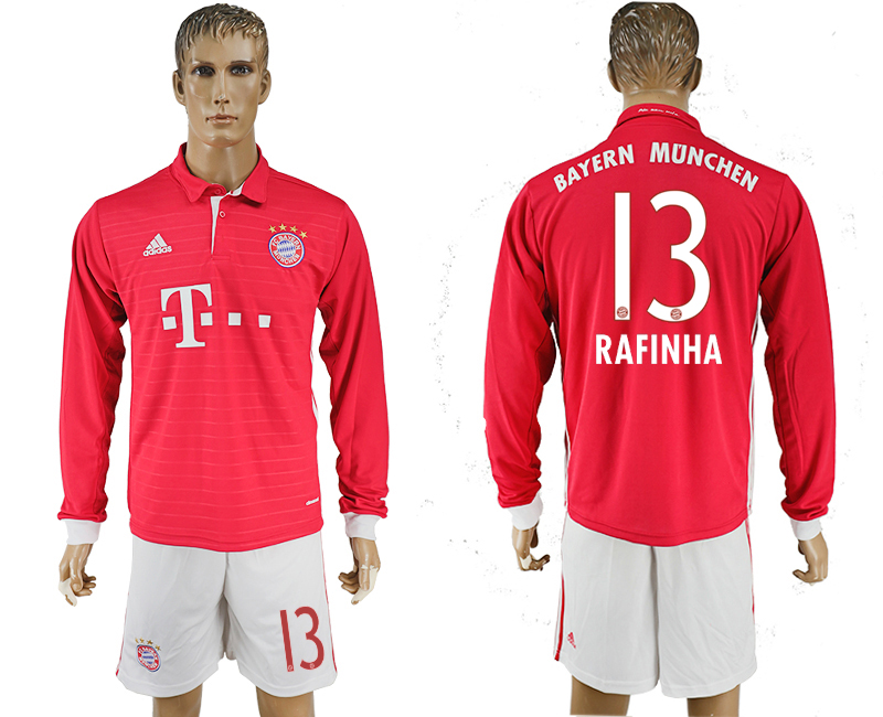 2016-17 Bayern Munich 13 RAFINHA Home Long Sleeve Soccer Jersey