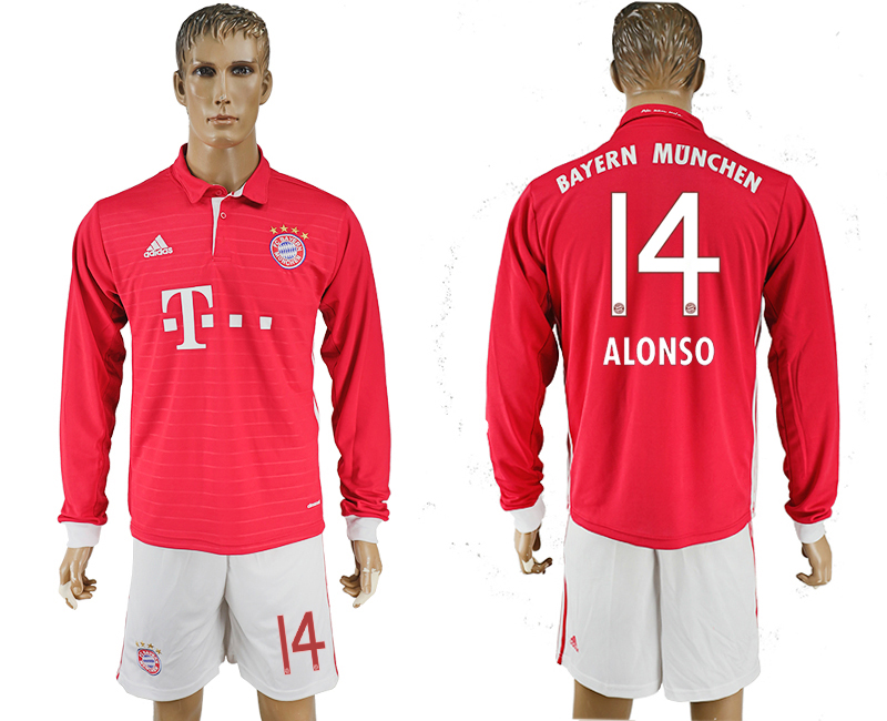 2016-17 Bayern Munich 14 ALONSO Home Long Sleeve Soccer Jersey