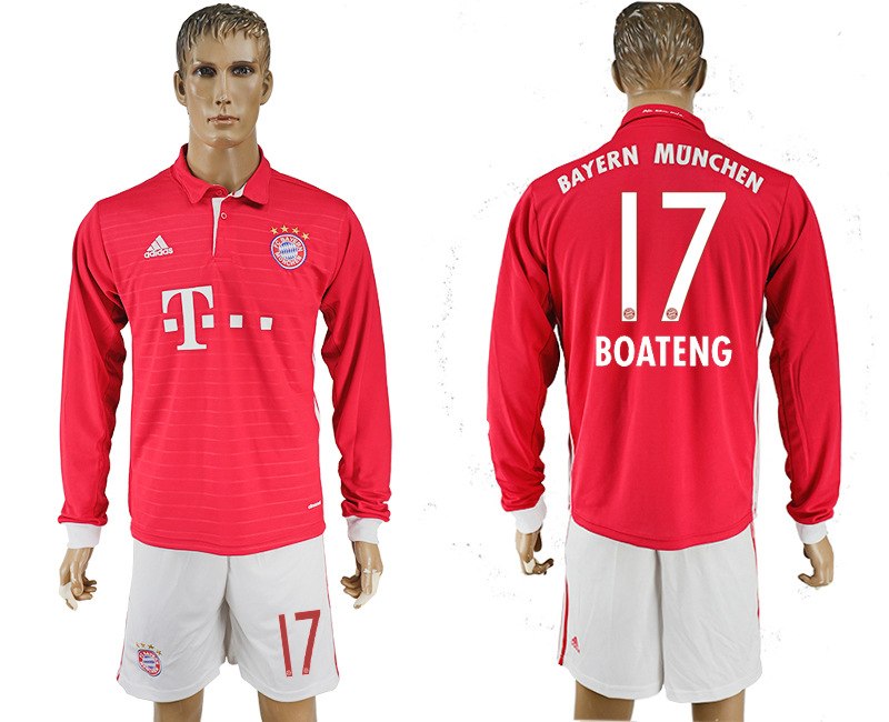 2016-17 Bayern Munich 17 BOATENG Home Long Sleeve Soccer Jersey