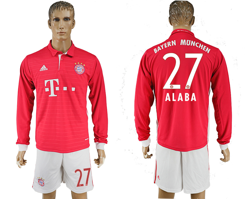 2016-17 Bayern Munich 27 ALABA Home Long Sleeve Soccer Jersey
