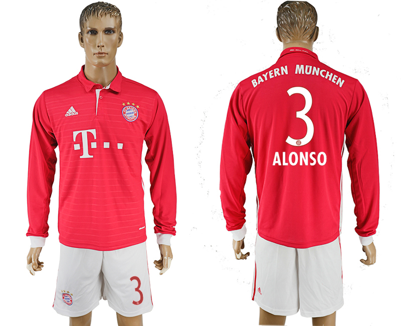2016-17 Bayern Munich 3 ALONSO Home Long Sleeve Soccer Jersey