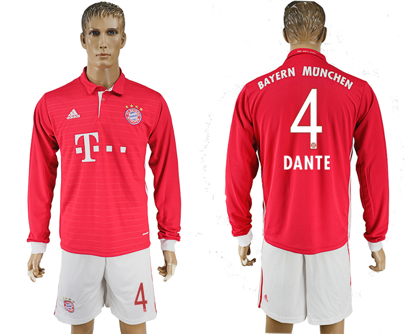2016-17 Bayern Munich 4 DANTE Home Long Sleeve Soccer Jersey