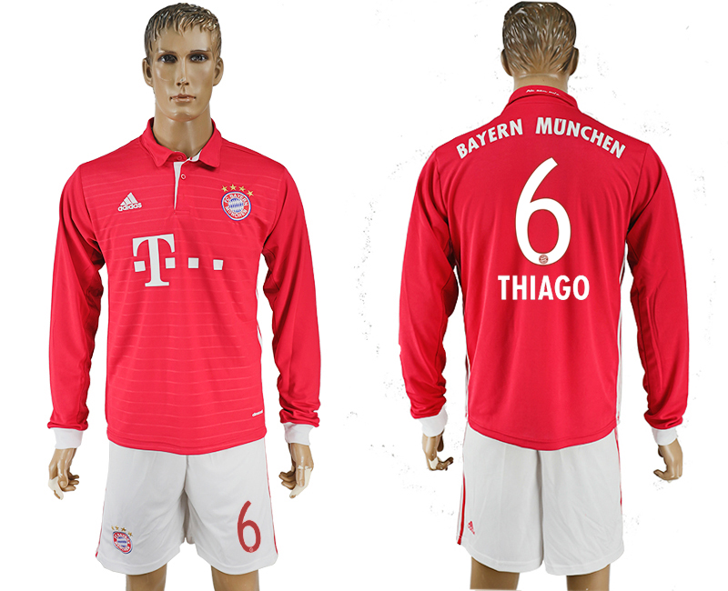 2016-17 Bayern Munich 6 THIAGO Home Long Sleeve Soccer Jersey